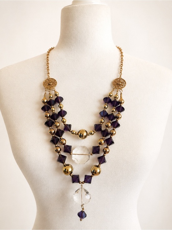 Unknown Jewelry - Gold and Purple Statement Layered Necklace